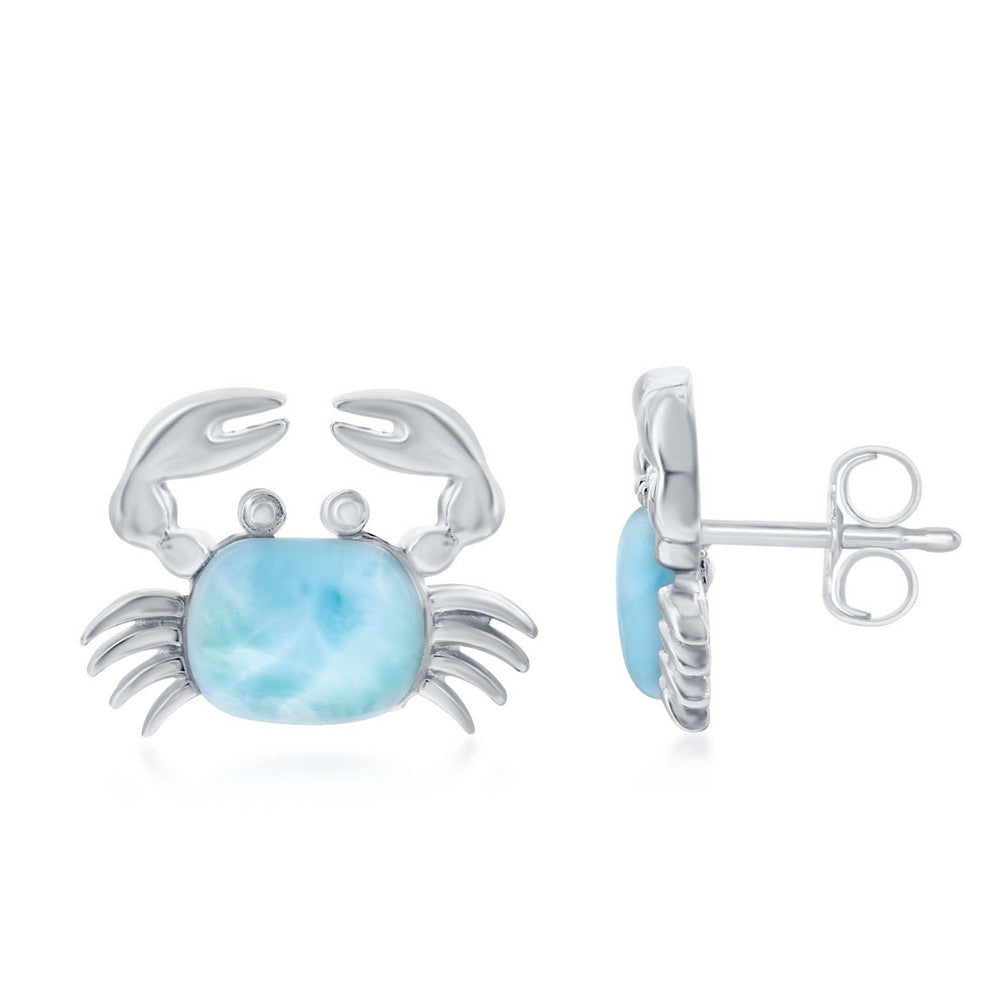 Sterling Silver Larimar Crab Stud Earrings Earrings