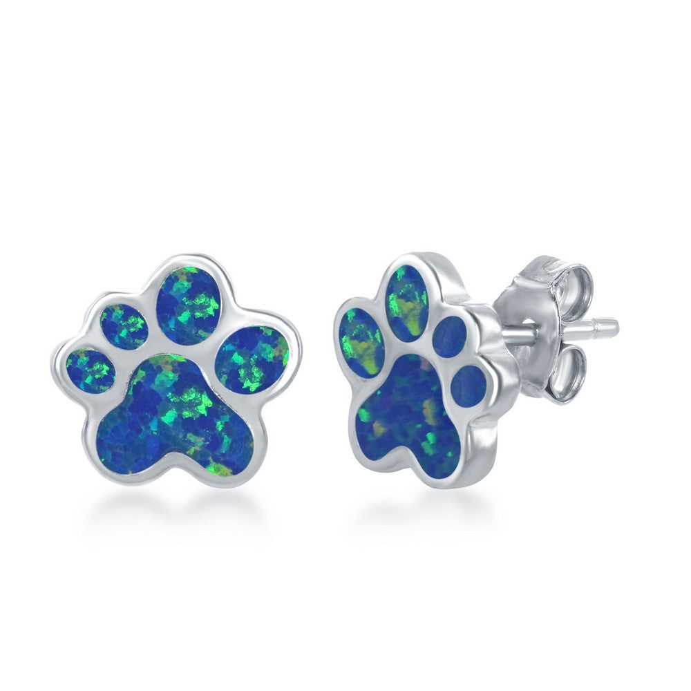 Sterling Silver Blue Inlay Opal Paw Stud Earrings Earrings