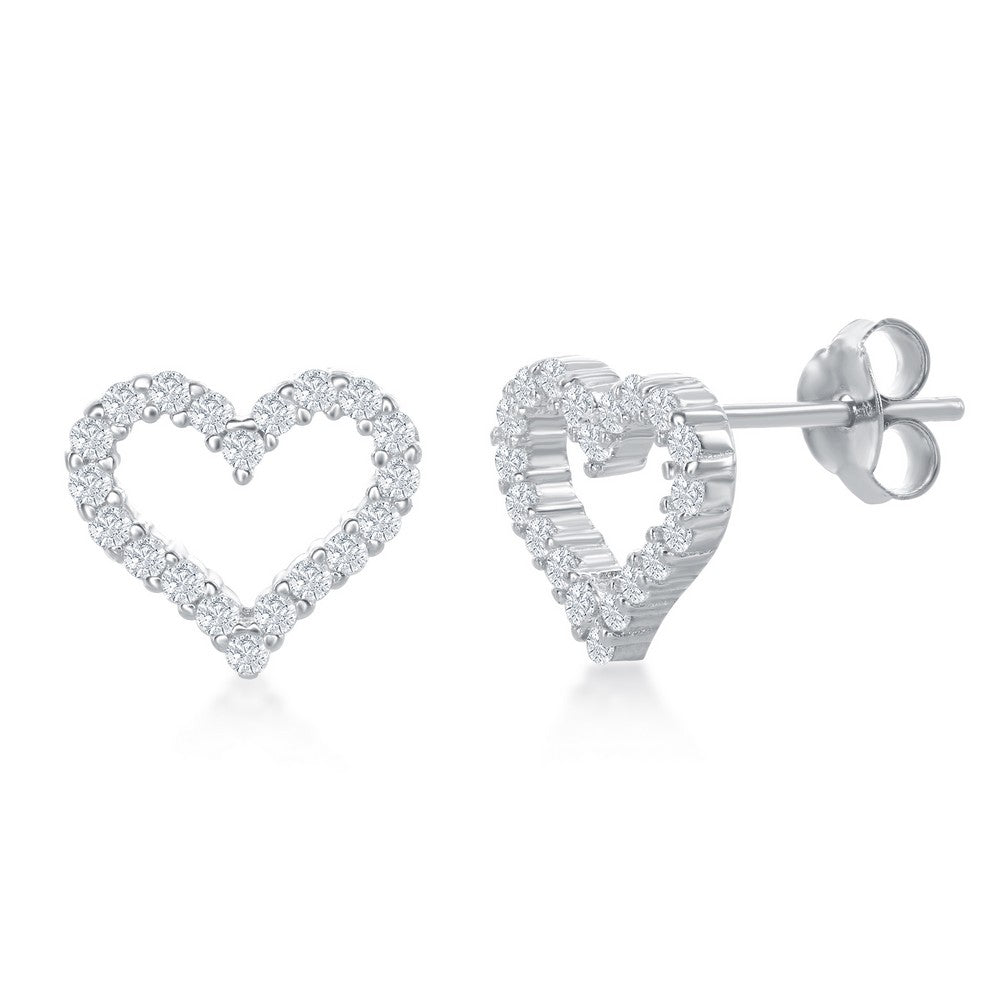 Sterling Silver Open Heart Cubic Zirconia Stud Earrings Earrings