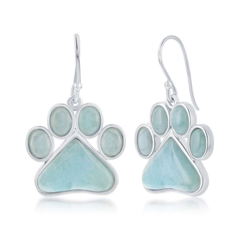 Sterling Silver Larimar Paw Print Earrings Earrings