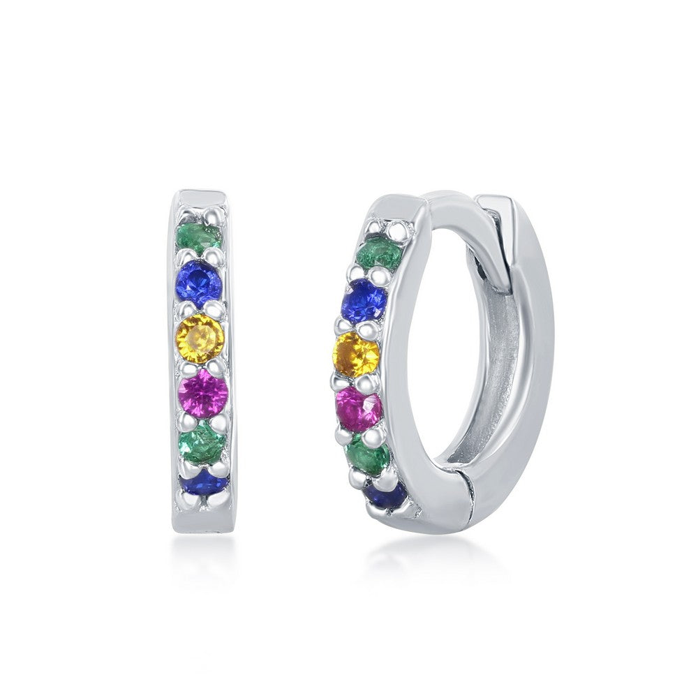 Sterling Silver Rainbow CZ Small Huggie Hoop Earrings Earrings