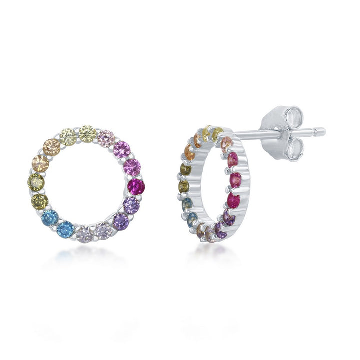 Sterling Silver Rainbow CZ Eternity Stud Earrings Earrings