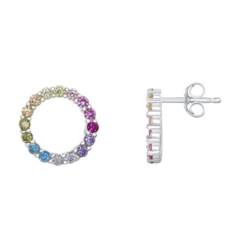 Sterling Silver Rainbow CZ Eternity Stud Earrings Earrings