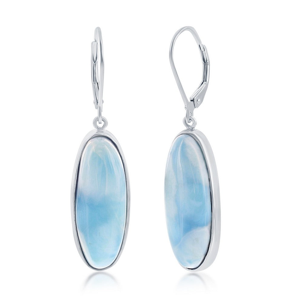 Sterling Silver, Bezel-Set Oval Larimar Dangling Leverback Earrings Earrings