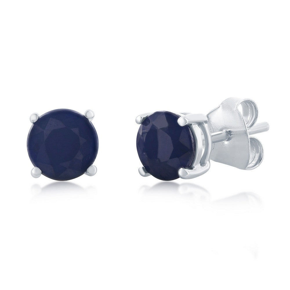 Sterling Silver Four-Prong 6mm Round 1.8cttw Gemstone Earrings - Diffusion Sapphire Earrings