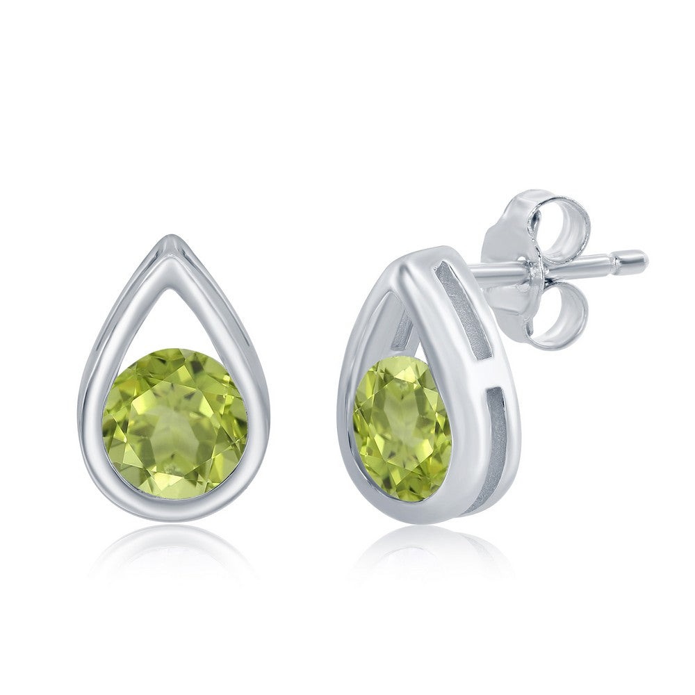 Sterling Silver Pearshaped Earrings W/Round 'August Birthstone' Gemstone Studs - Peridot Earrings