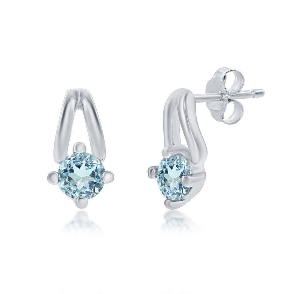 Sterling Silver Four-Prong 3mm Round Gem Earrings - Blue Topaz Earrings