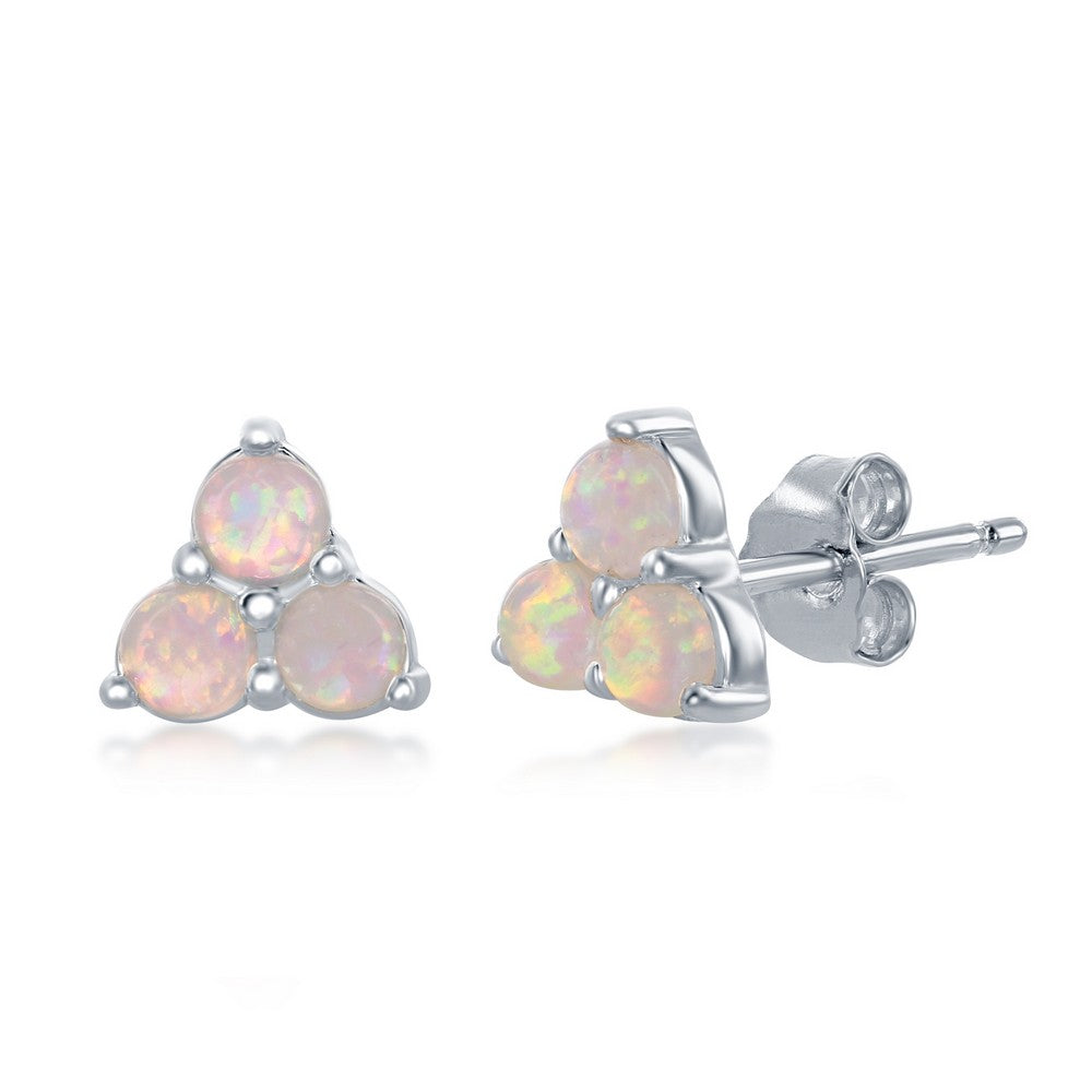 Sterling Silver Triple White Opal Cluster Stud Earrings Earrings