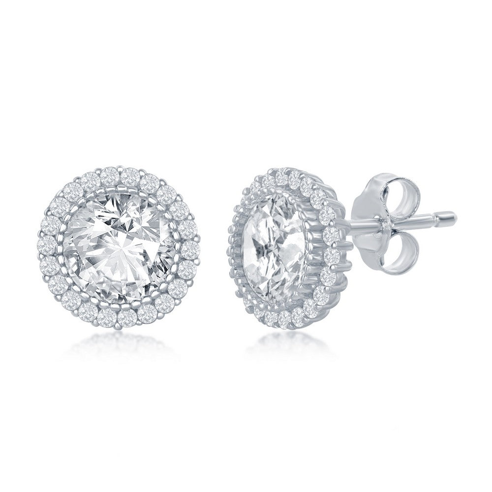 Sterling Silver 10mm Round CZ with Halo Stud Earrings Earrings