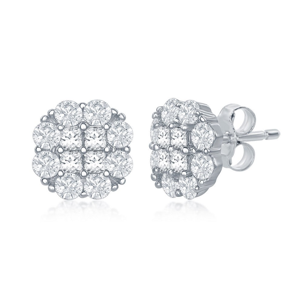 Sterling Silver Flower Design CZ Stud Earrings Earrings