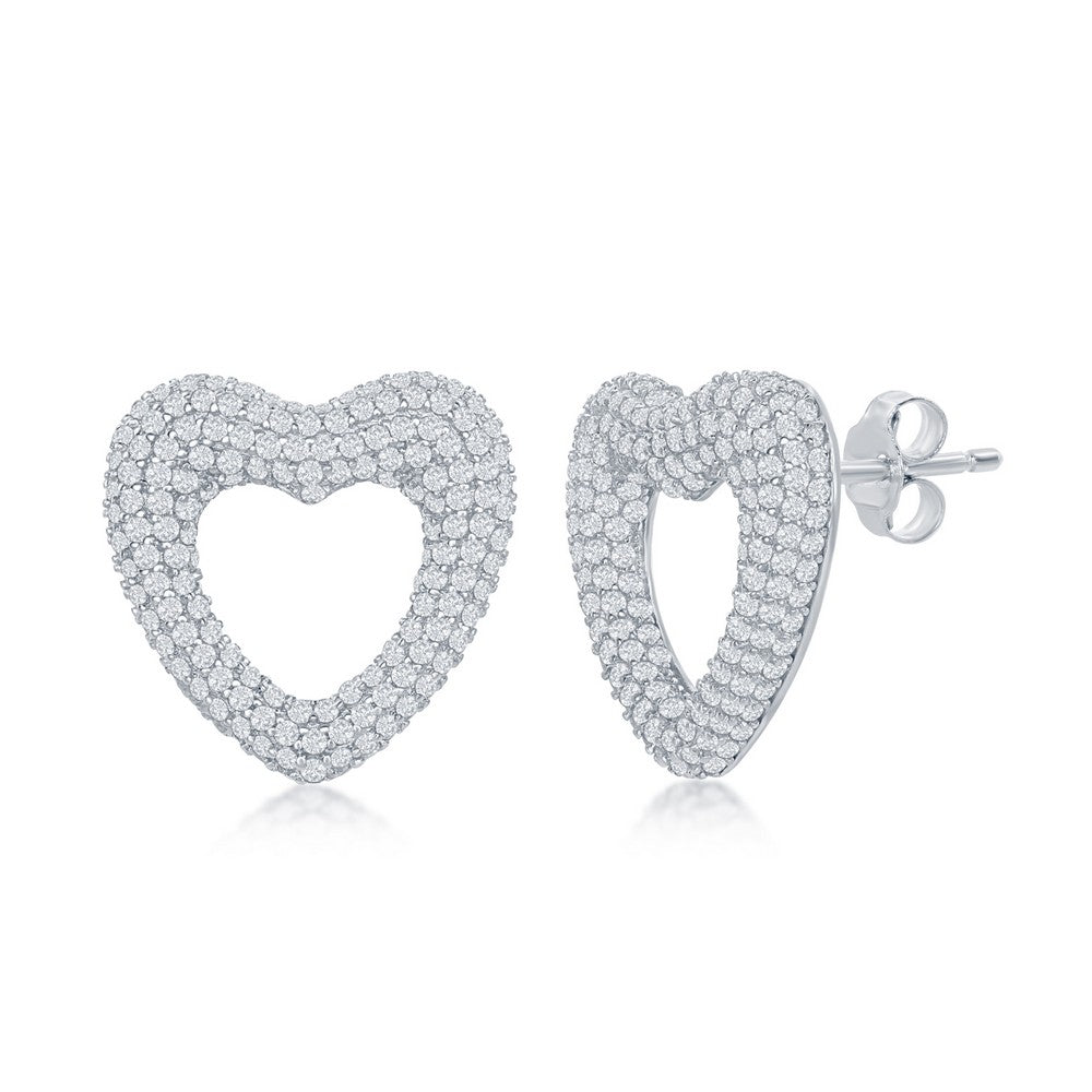 Sterling Silver Micro Pave Heart Stud Earrings Earrings