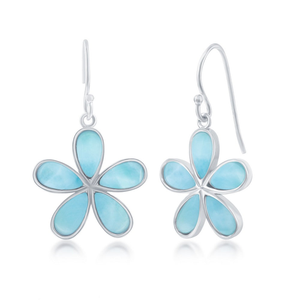 Sterling Silver, Daisy Flower Larimar Earrings Earrings