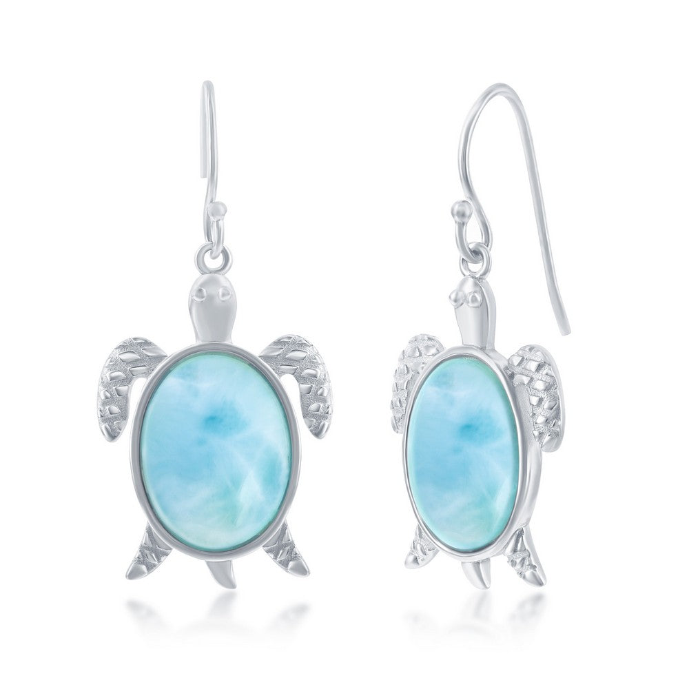 Sterling Silver, Larimar Turtle Earrings Earrings