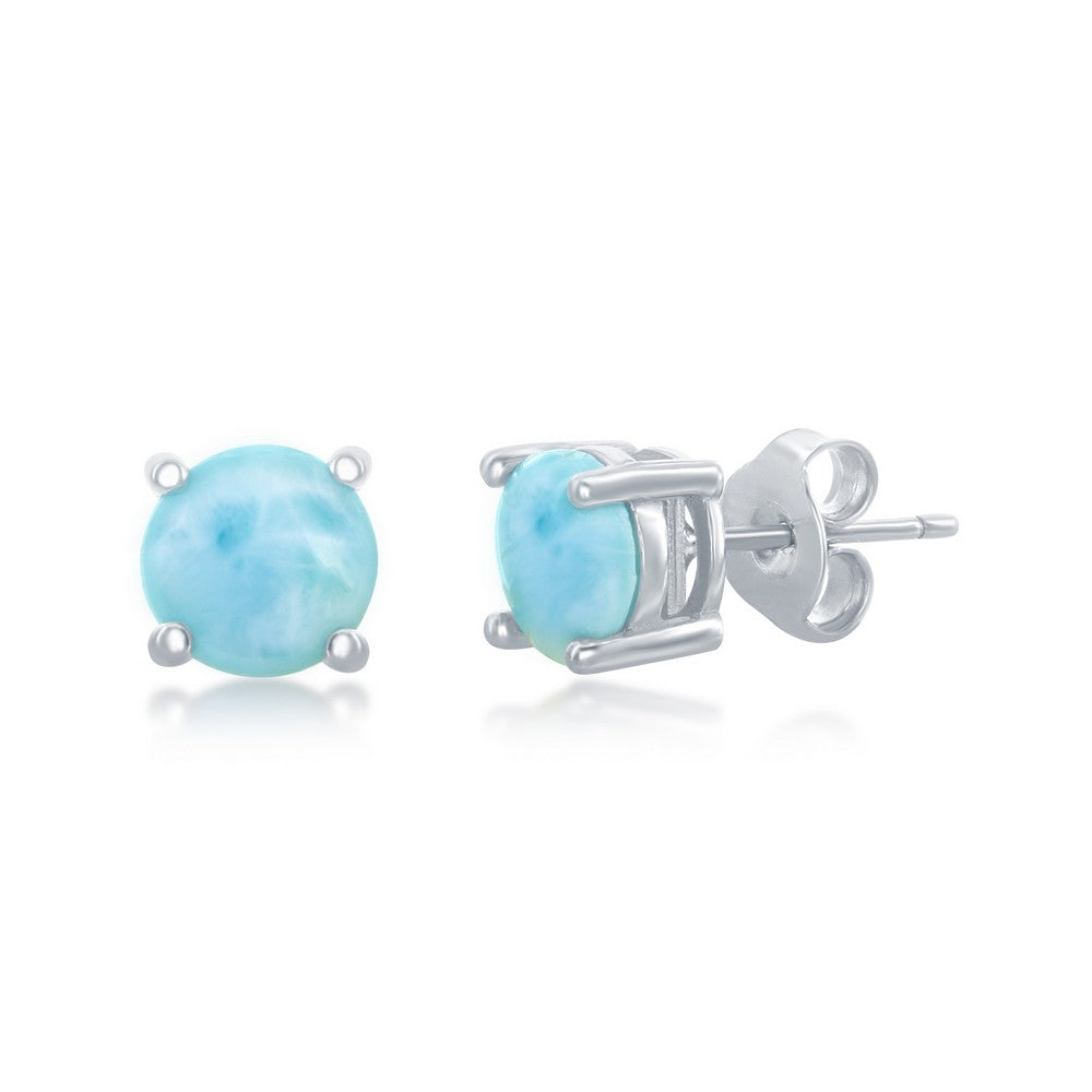 Sterling Silver, 6mm Larimar Studs Earrings