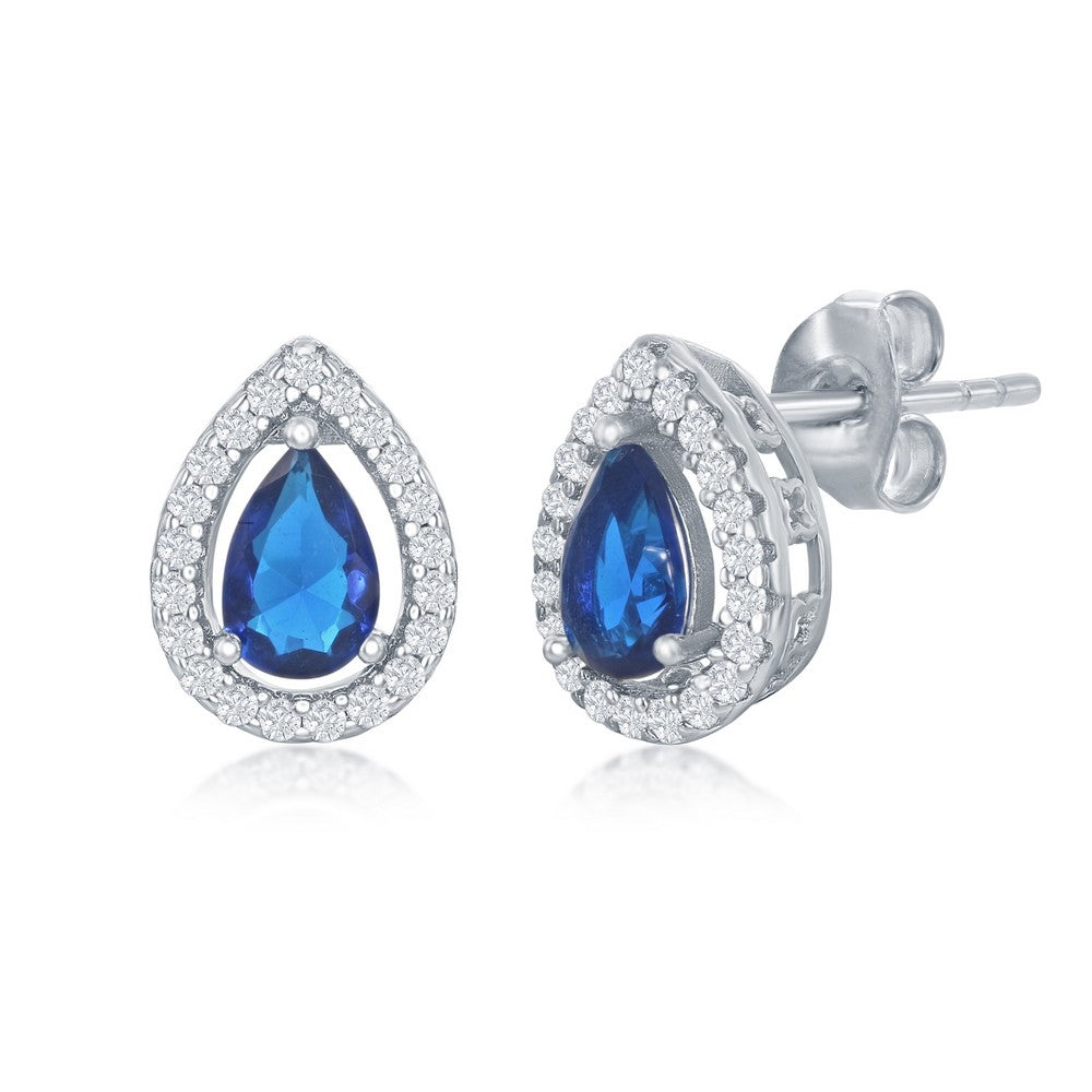 Sterling Silver Sapphire CZ Pearshaped Stud Earrings Earrings