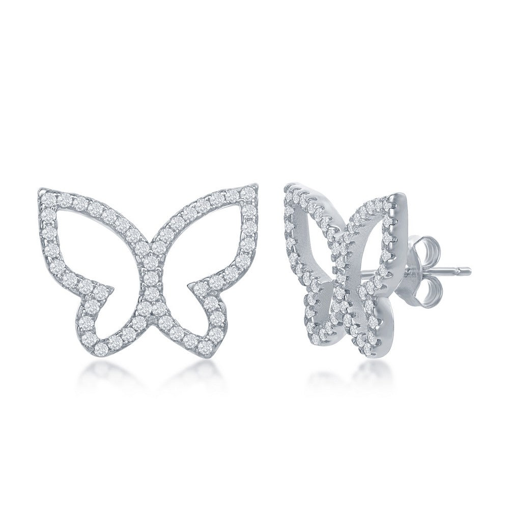 Sterling Silver Open Butterfly CZ Stud Earrings Earrings