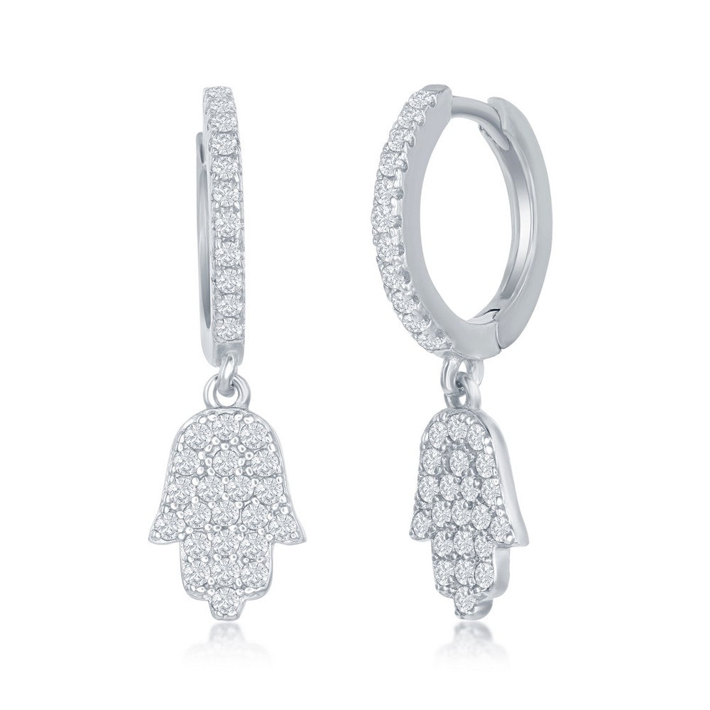 Sterling Silver Small Huggie Hoop Hamsa CZ Earrings Earrings