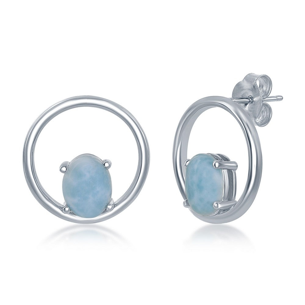 Sterling Silver Prong Oval Larimar Open Circle Earrings Earrings