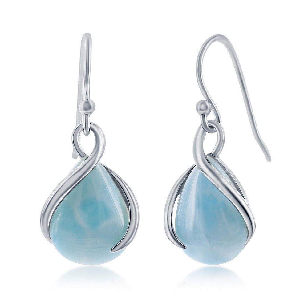 Sterling Silver, Pearshaped Larimar Twist Earrings Earrings