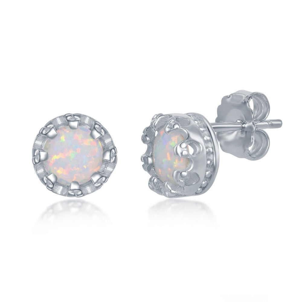 Sterling Silver Prong White Opal Earrings Earrings