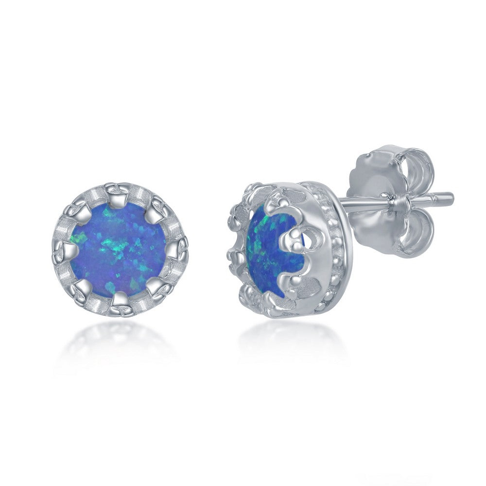 Sterling Silver Prong Blue Opal Earrings Earrings