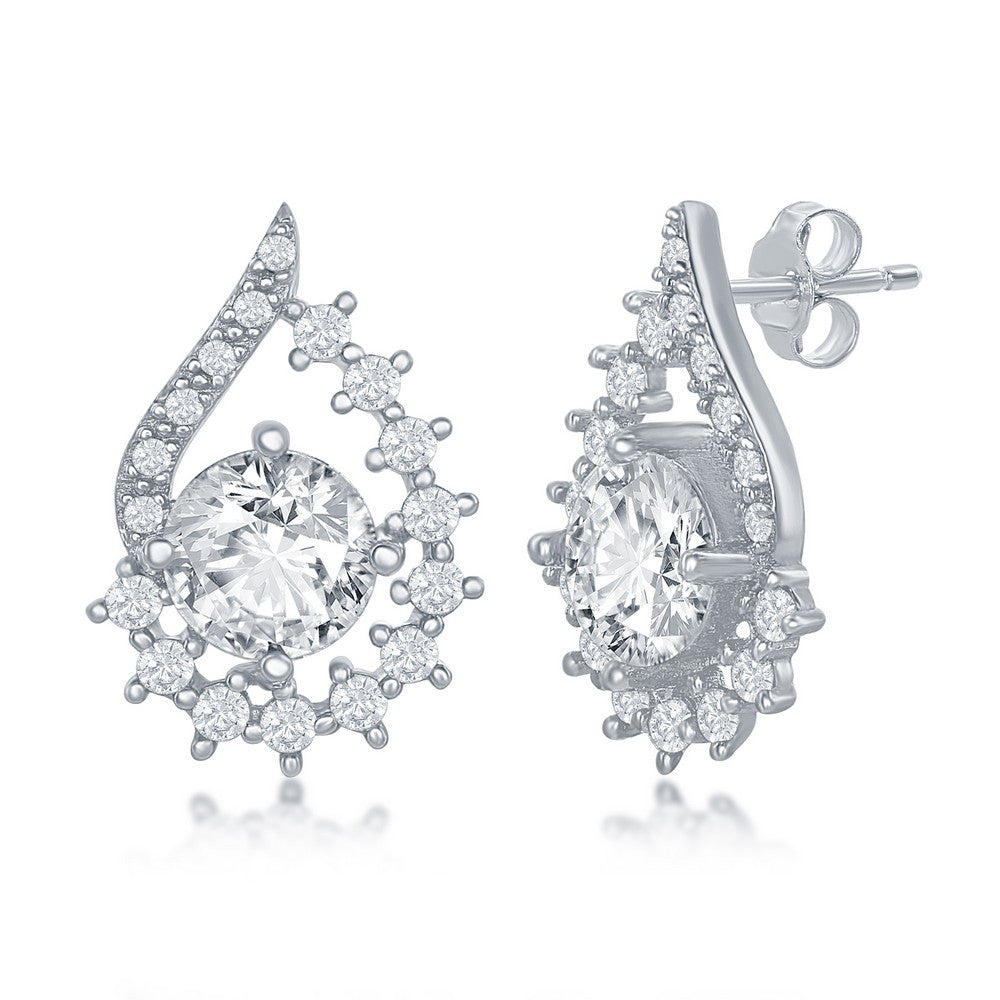 Sterling Silver Round CZ Pear-Shaped Earrings Earrings