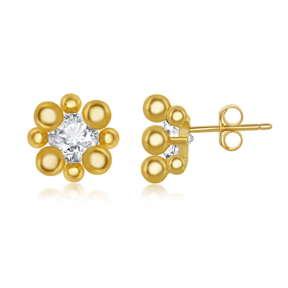 Sterling Silver Gold Plated CZ Multi-bead Stud Earings Earrings