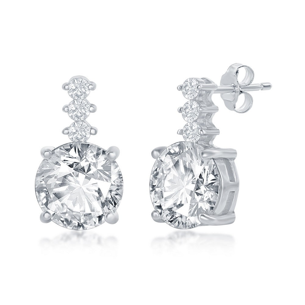 Sterling Silver Round CZ with Bar Stud Earrings Earrings