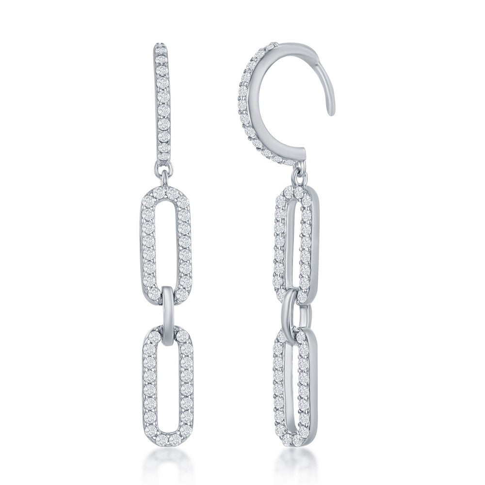 Sterling Silver, Double Link CZ Paperclip Earrings Earrings