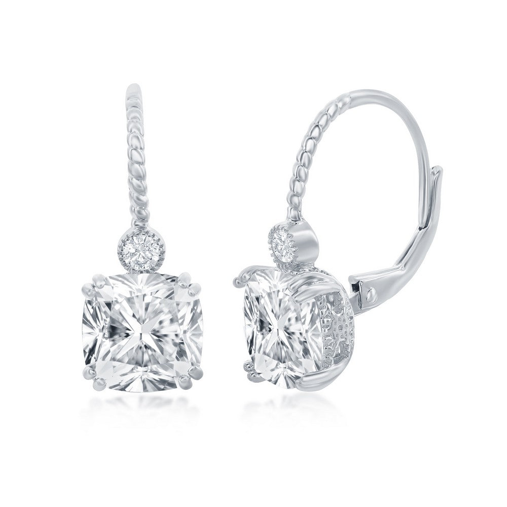 Sterling Silver Cushion-Cut CZ Earrings Earrings