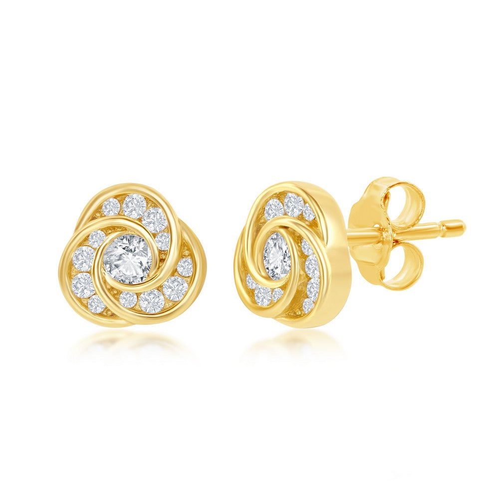 Sterling Silver Love Knot CZ Stud Earrings - Gold Plated Earrings