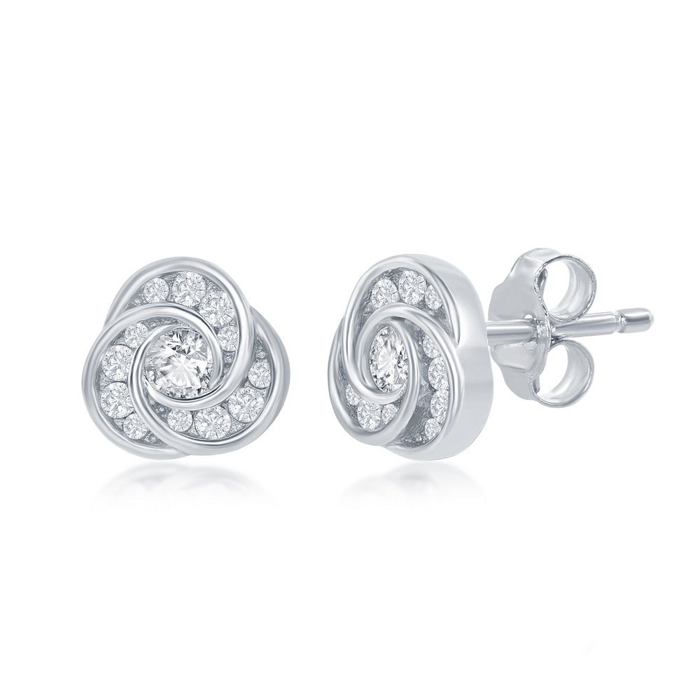 Sterling Silver Love Knot CZ Stud Earrings Earrings