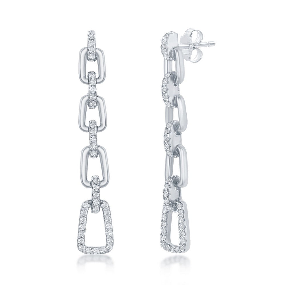 Sterling Silver Paperclip CZ Long Earrings Earrings