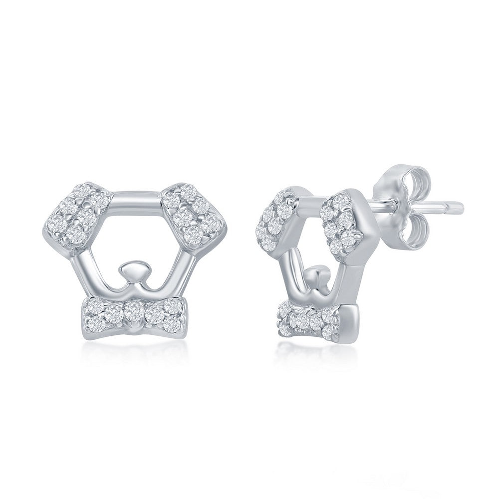 Sterling Silver Dog CZ Stud Earrings Earrings