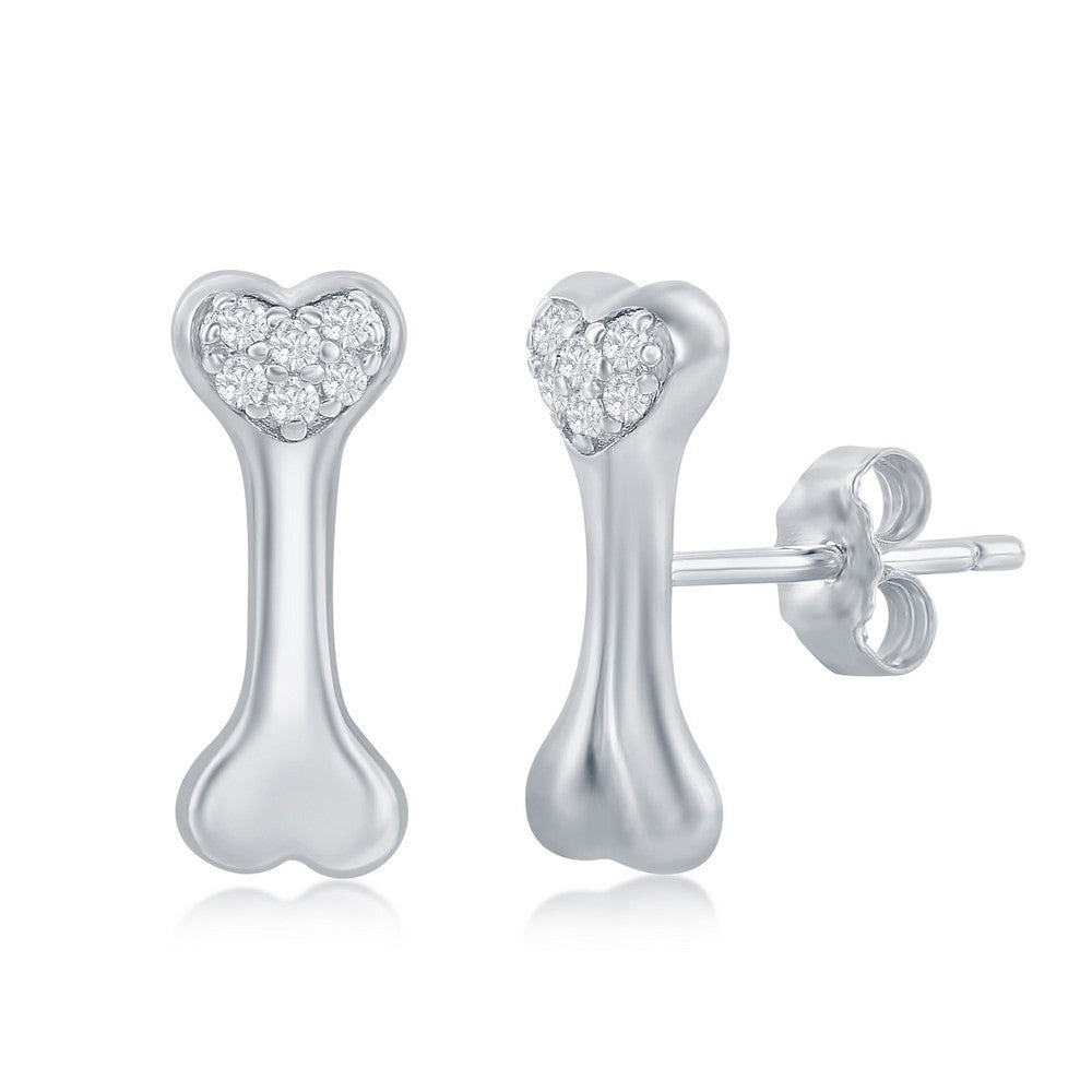 Sterling Silver CZ Dog Bone Stud Earrings Earrings