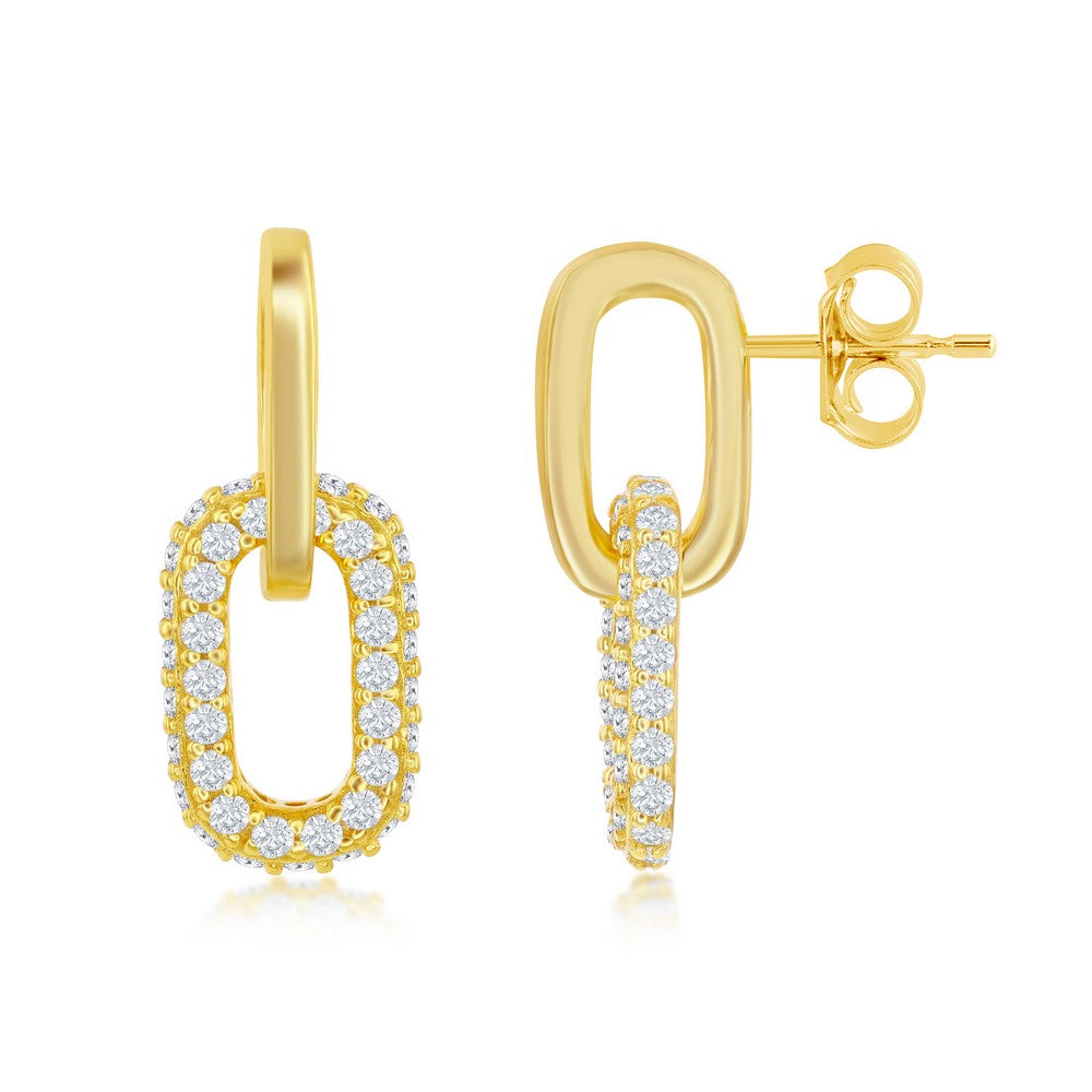 Sterling Silver Micro Pave CZ Paperclip Earrings - Gold Plated Earrings