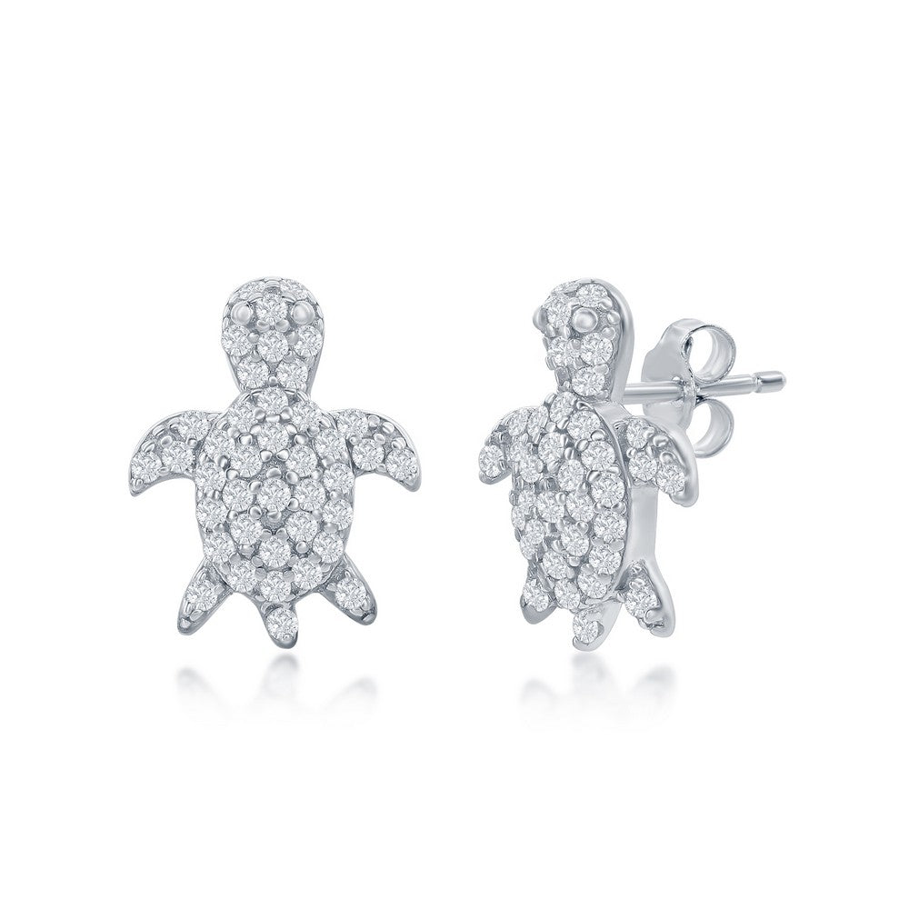 Sterling Silver CZ Turtle Stud Earrings Earrings