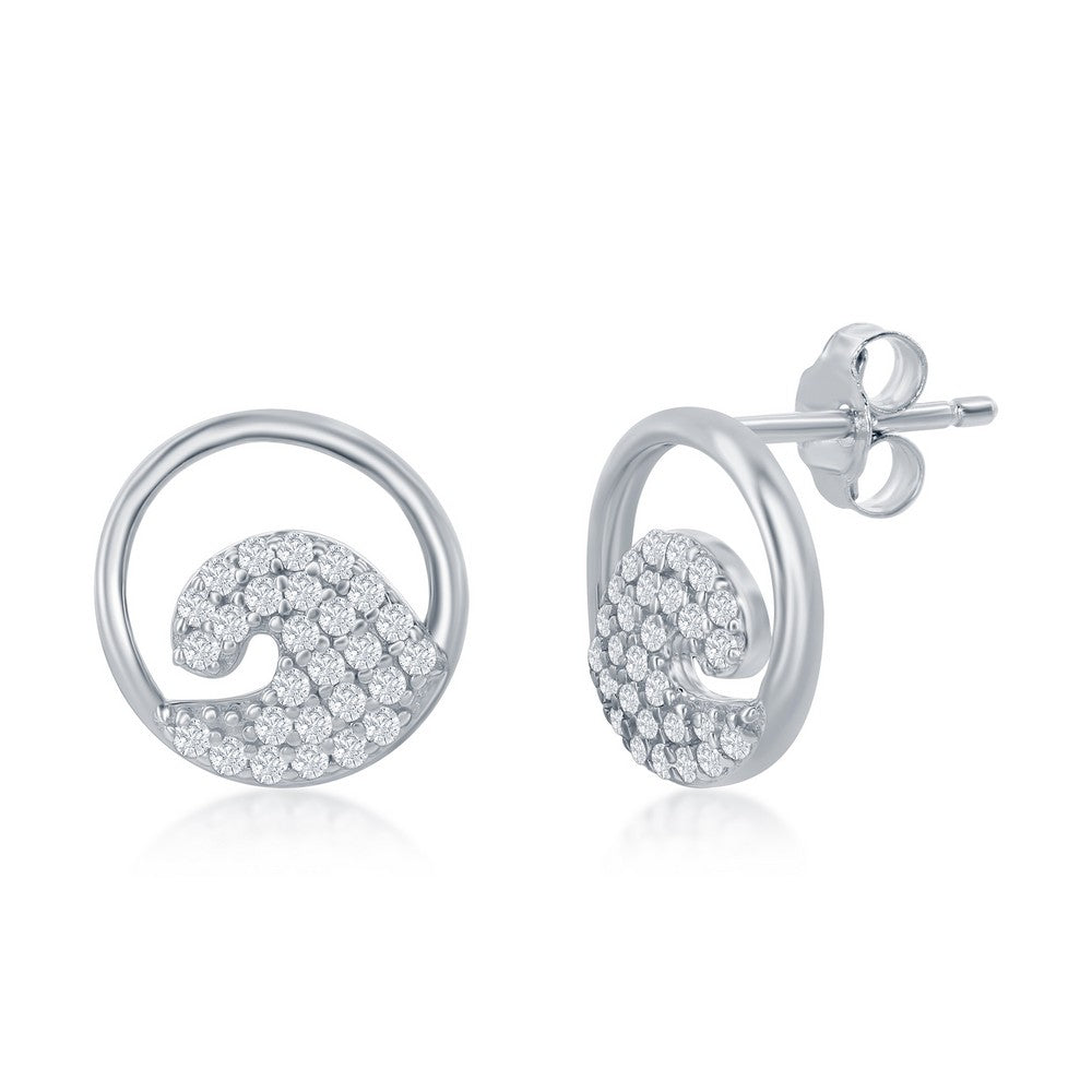 Sterling Silver CZ Wave Stud Earrings Earrings