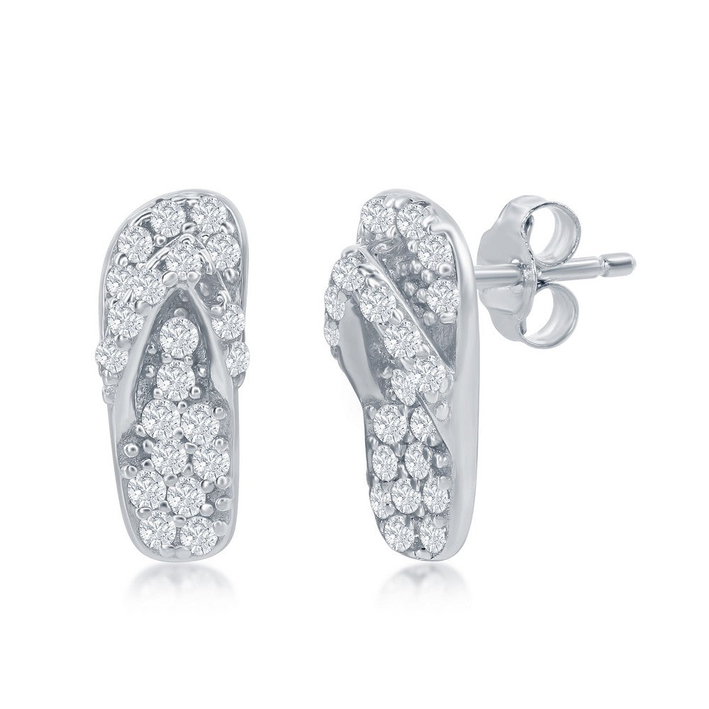 Sterling Silver CZ Flip Flop Stud Earrings Earrings