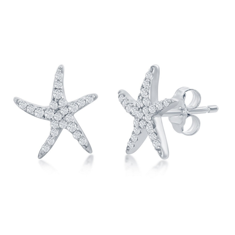 Sterling Silver CZ Starfish Stud Earrings Earrings