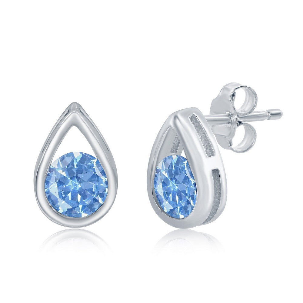 Sterling Silver Pearshaped Earrings W/Round 'March Birthstone' Studs - Created Aquamarine Earrings