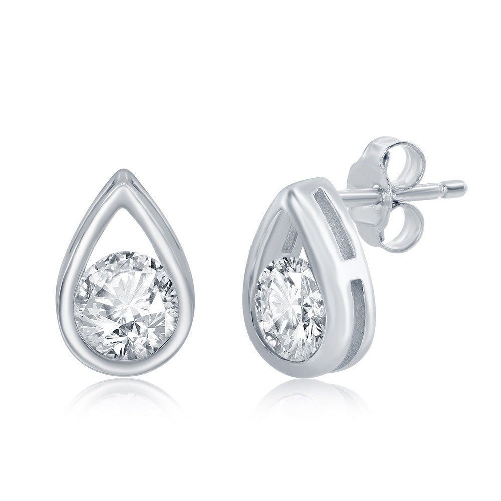 Sterling Silver Pearshaped Earrings W/Round 'April Birthstone' Gemstone Studs - White Topaz Earrings