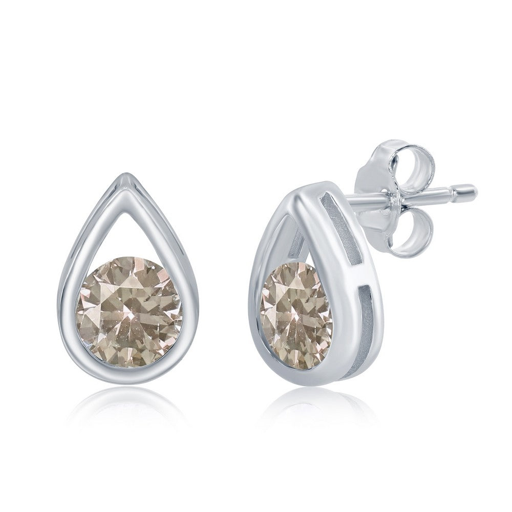 Sterling Silver Pearshaped Earrings W/Round 'June Birthstone' Studs - Created Alexandrite Earrings