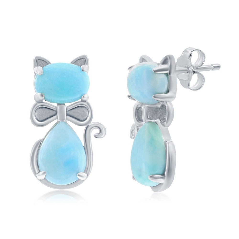 Sterling Silver Larimar Cat Stud Earrings Earrings