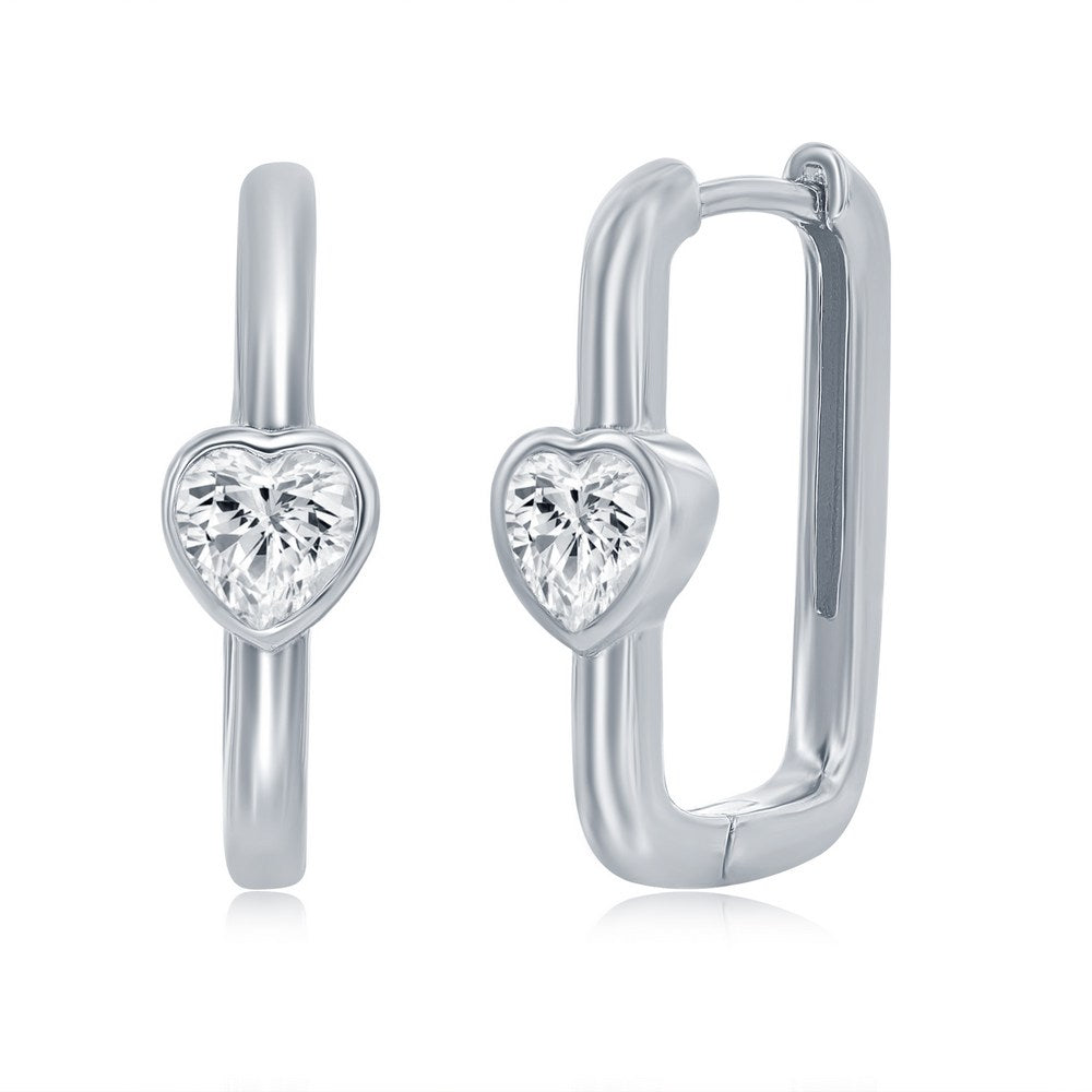 Sterling Silver CZ Heart Rectangle Earrings Earrings