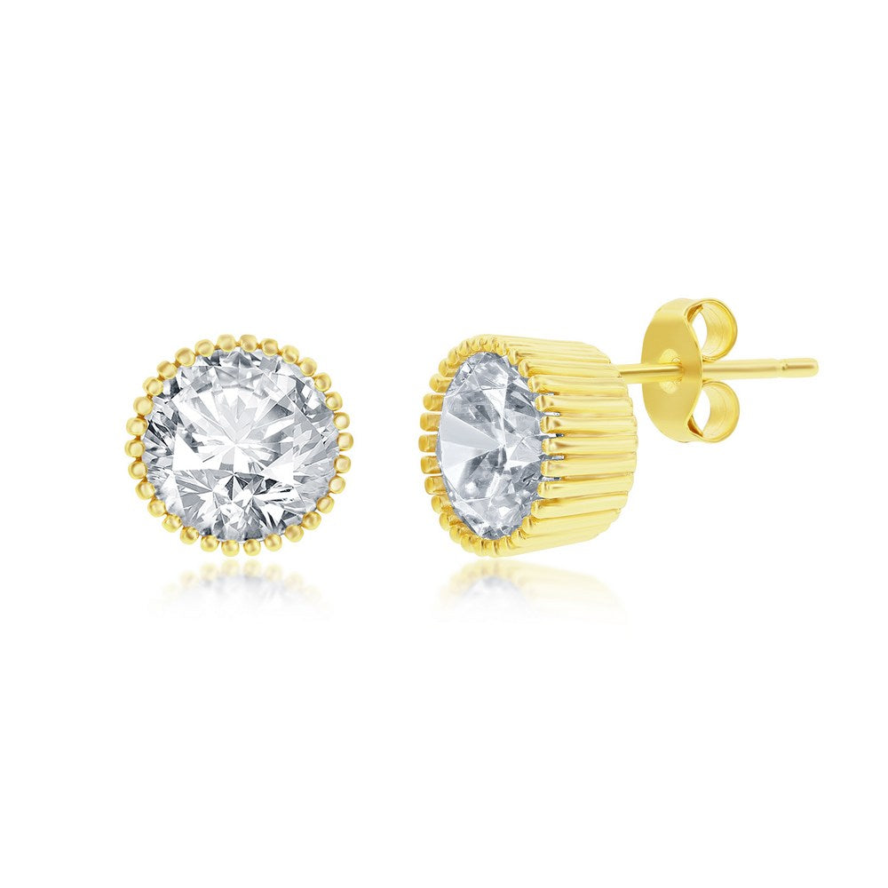 Sterling Silver 9mm Round Cupcake-Set Stud Earrings - Gold Plated Earrings