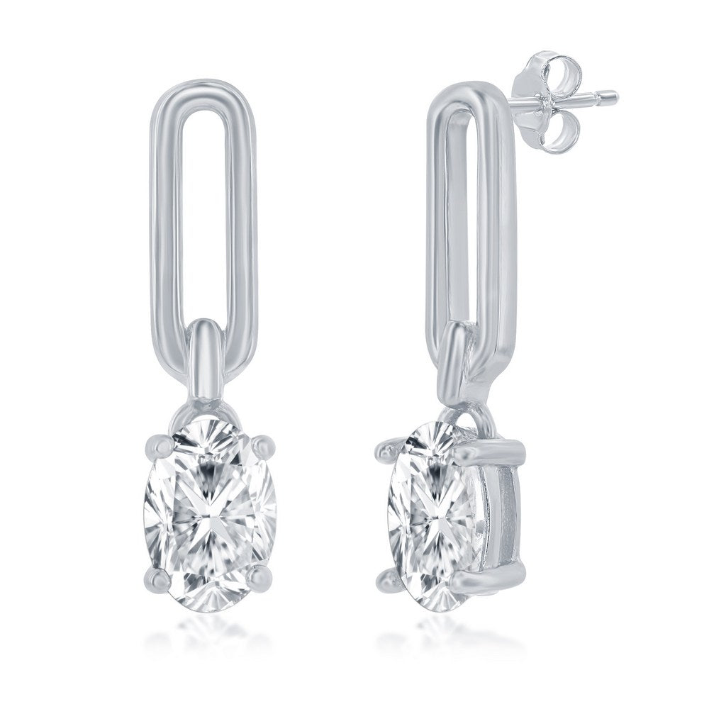 Sterling Silver Paperclip Oval CZ Earrings Earrings