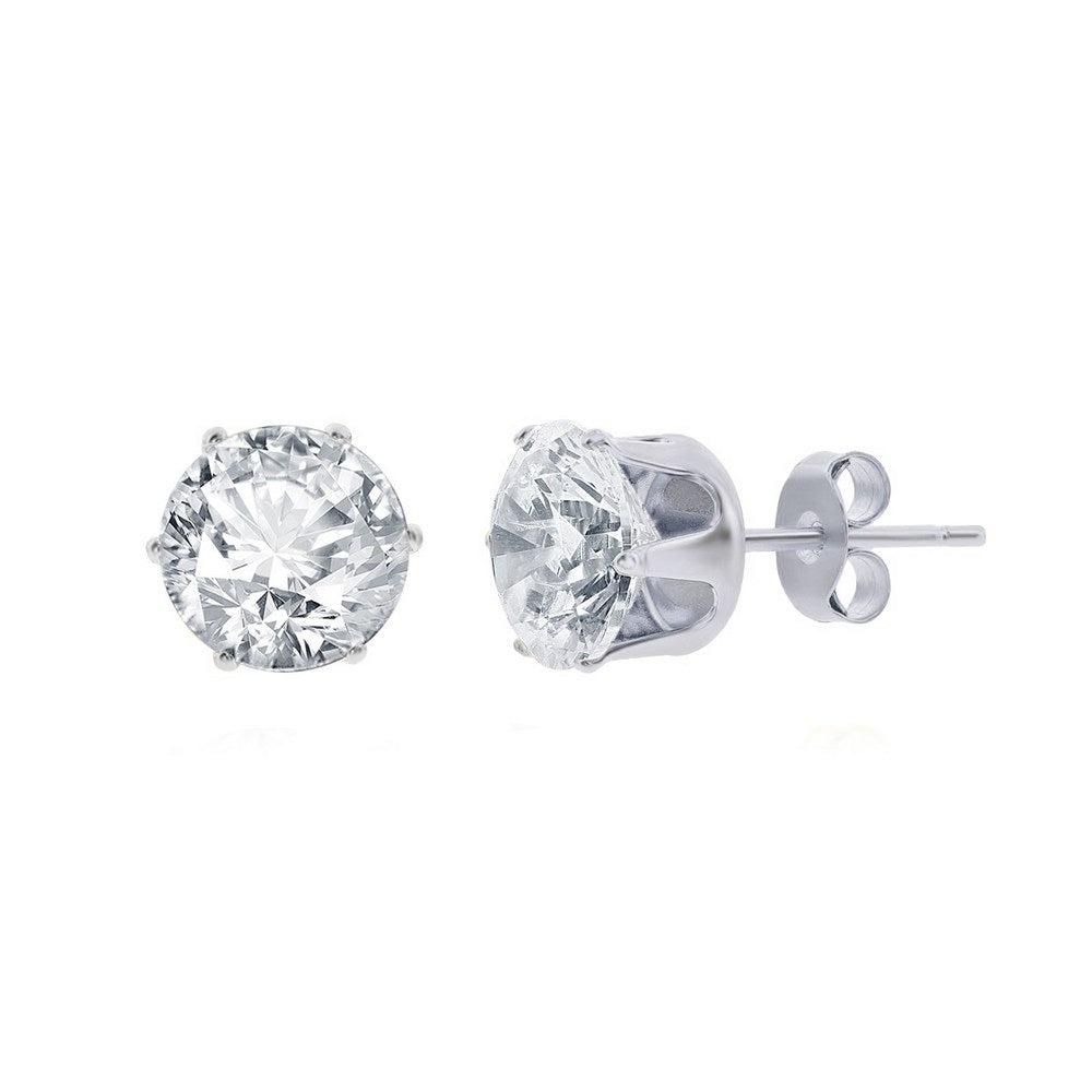 Sterling Silver 8mm Round CZ Stud Earring Earrings