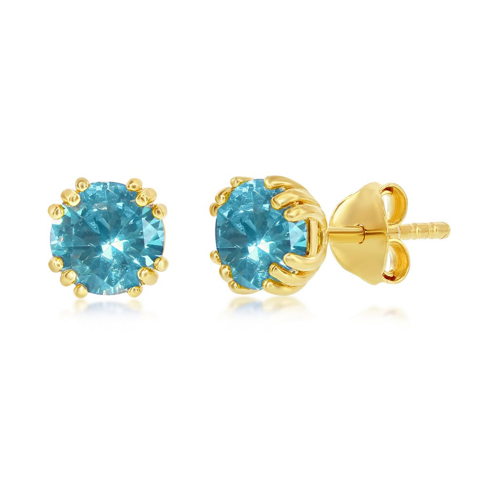 Sterling Silver December Birthstone 6mm Round Gem Gold Plated Stud Earrings-Swiss Blue Topaz (2cttw) Earrings