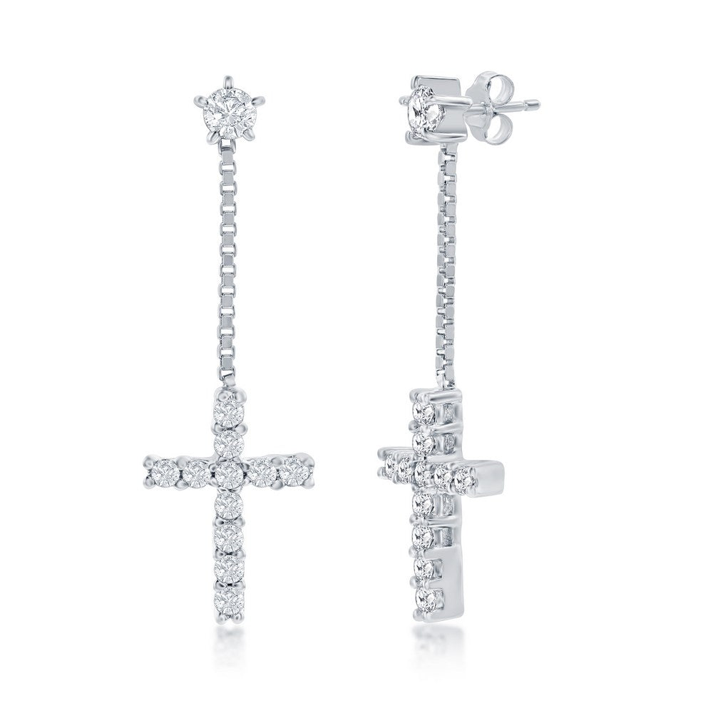 Sterling Silver CZ Cross Dangle Earrings Earrings